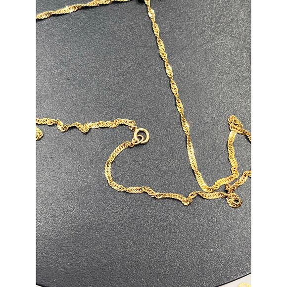 Yellow Gold 14kt Cubic Zirconia Heart Pendant 10k Singapore Chain Necklace *14” - Picture 11 of 12